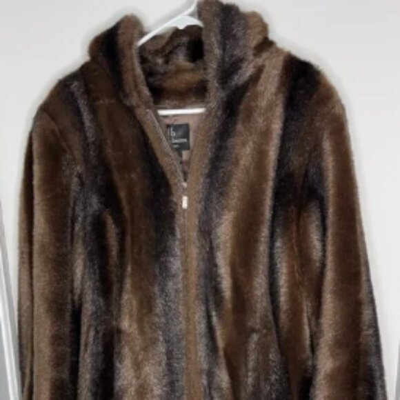 Dennis Basso Studio Brown Faux Fur Coat - Picture 1 of 8